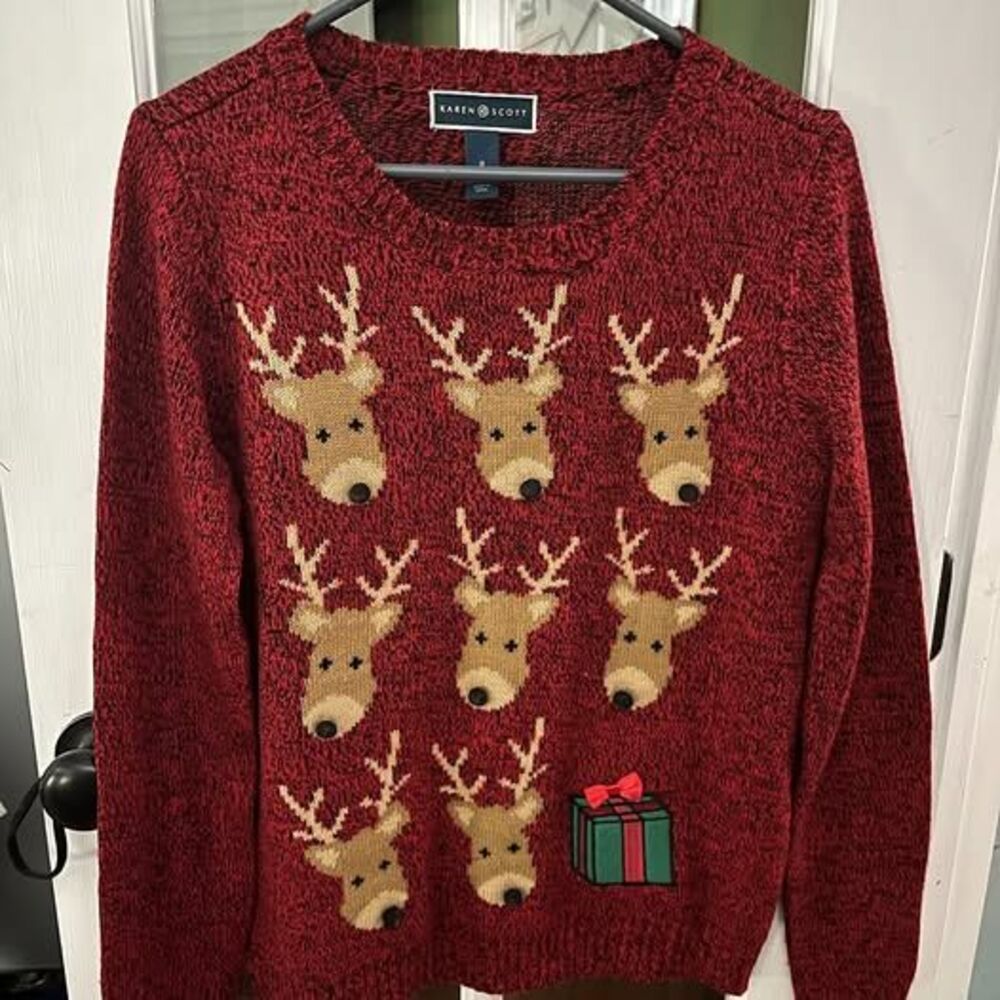 Karen Scott Red Reindeer Christmas Sweater Size S